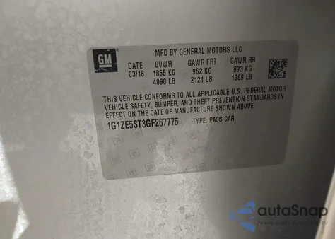 2016 Chevrolet Malibu 1Lt from USA, damaged, VIN 1G1ZE5ST3GF267775